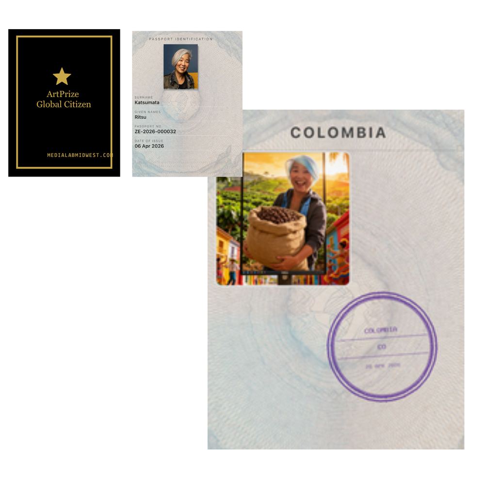 Ritsu's real ArtPrize Global Citizen passport — Colombia stamp
